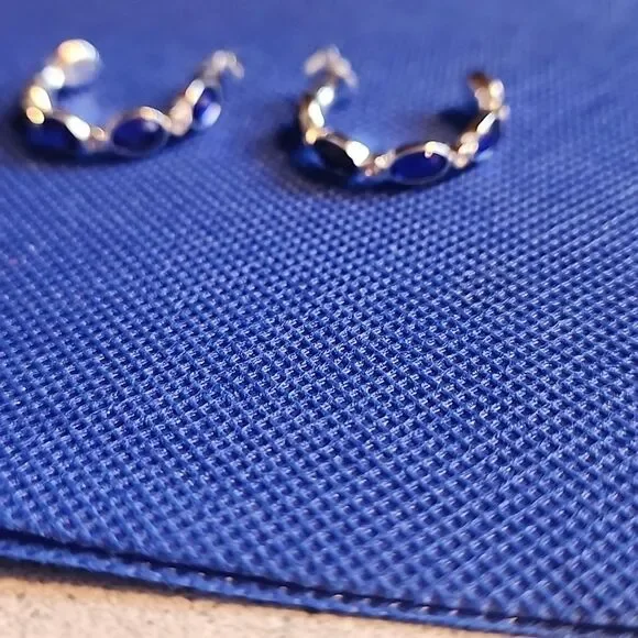 Elegant Silver With Faux Blue Rhinestone Earrings - Picture 2 of 4